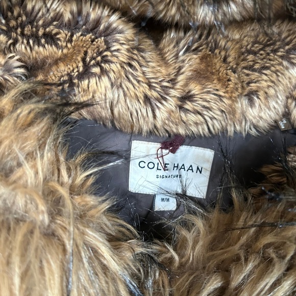 Cole Haan Coat Signature Down Puffer Coat Fur Hood Winter Warm Brown Women M - Picture 5 of 16